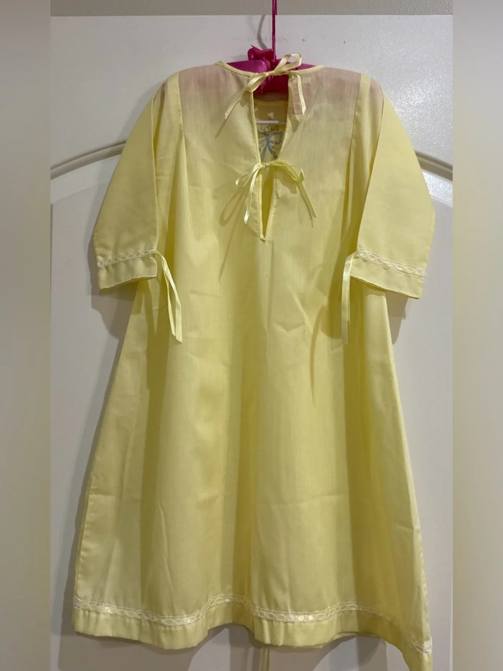 Vintage Handmade Baby Girl Pastel Yellow Long Sleeve Long Gown Embroidered